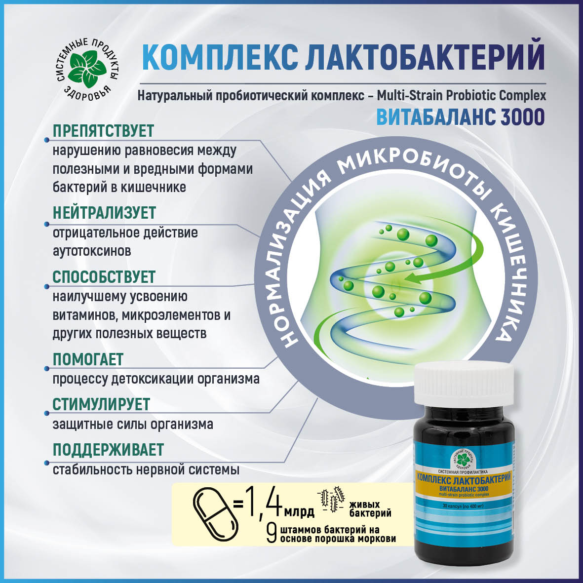 Комплекс лактобактерий Витабаланс 3000, 60 капс.